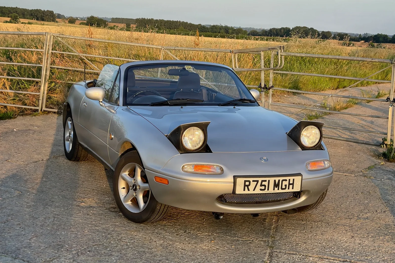 John, Gus's silver Mazda MX-5, pop-up headlights up
